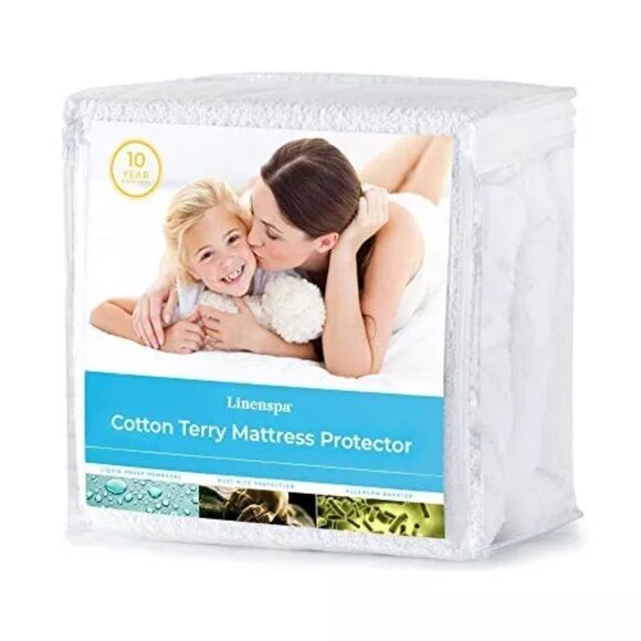Linenspa Cotton Terry Waterproof Mattress Protector - Top Protection- Full - Picture 1 of 4